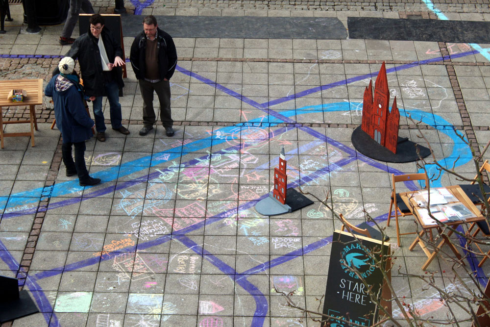 People marked their ideas in chalk directly onto the paving of Fountain Square
